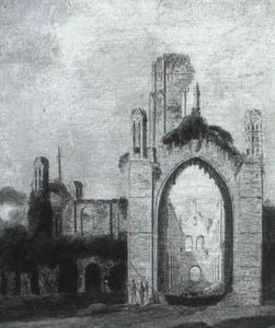 Figures And Cattle Before A Ruined Abbey by Joseph Rhodes