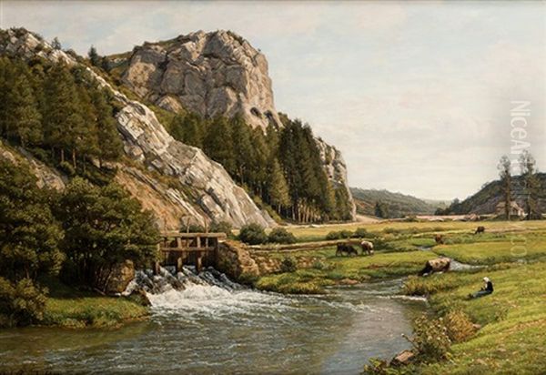 Paisaje Con Presilla, Campesina Y Ganado - view 1