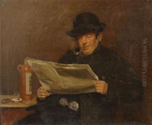 Man With Bottle Of Gin Reading A Newspaper Man With Bottle Of Gin Reading A Newspaper