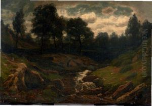 Riviere Dans Un Paysage Rocheux by Agustin Riancho Y Mora