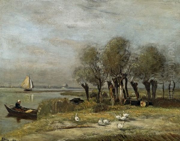 Hollandische Kanallandschaft Mit Weiden - view 1