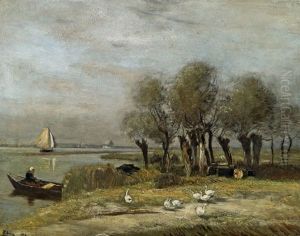 Hollandische Kanallandschaft Mit Weiden by Rudolf Ribarz