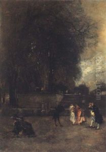 Figures In The Park, Versailles by Rudolf Ribarz