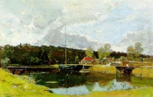 Kanallandschaft Mit Fischer (motiv Aus Nordfrankreich)