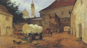 Gutshof Mit Planenwagen