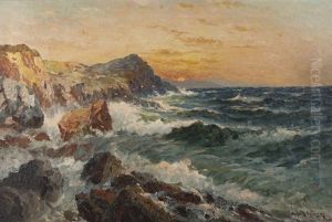 Rocky Coastal With Crashing Waves by Richard Dey de Ribcowsky