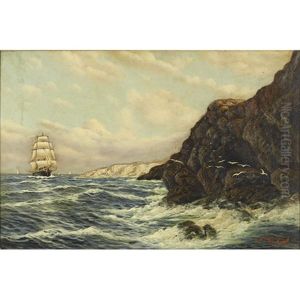 Sailing Ships And Rocky Shore by Richard Dey de Ribcowsky