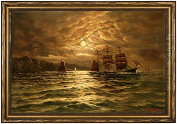 Sailing Ships In The Moonlight - view 1