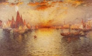 A Venetian Harbor Landscape by Richard Dey de Ribcowsky