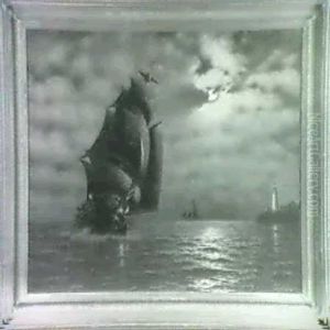 Nocturnal Ocean Scene At Nightwith Two Sailing Ships Close  To Lighthouse