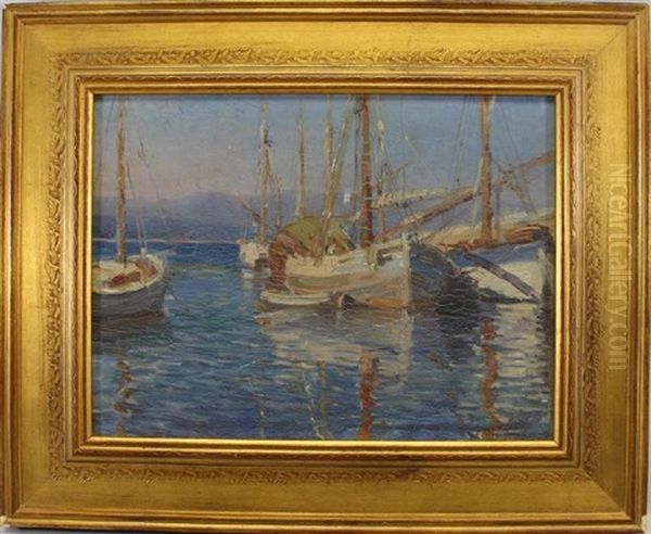 Harbor Scene Painting With Sailboats - view 1