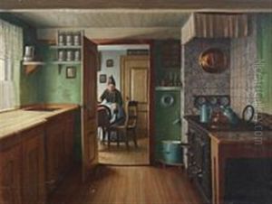 Interior With Woman From Fanoe Island Working At Her Spinning Wheel Interior With Woman From Fanoe Island Working At Her Spinning Wheel