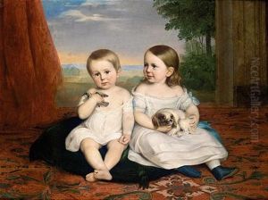 Retrato De Dos Ninos Con Sus Mascotas (children With Their Pets) by Carlos Luis de Ribera y Fieve