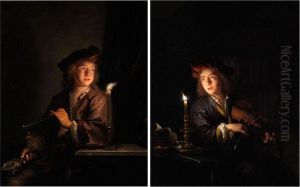 Knabe Mit Langer Meerschaumpfeife Vor Einem Kerzenlicht by Arnold Boonen