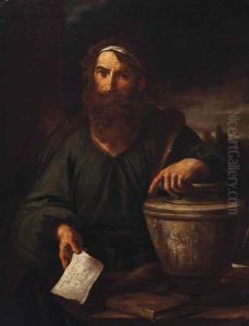 A Bearded Philospher With A Book And Urn
