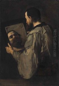 A Philosopher Holding A Mirror by Jusepe de Ribera