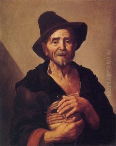 An Old Man Holding A Wine Bottle