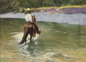 A Mexican Rider Crossing The River A Mexican Rider Crossing The River