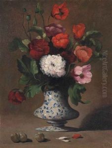 Poppies And Chrysanthemums In A Vase