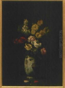 Bunter Blumenstraus In Bemalter Vase Bunter Blumenstraus In Bemalter Vase