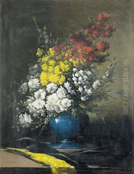 Bouquet De Fleurs Dans Un Vase Bleu - view 1