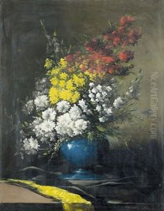 Bouquet De Fleurs Dans Un Vase Bleu