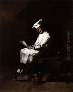 A Chef Reading A Letter by Germain Theodure Clement Ribot