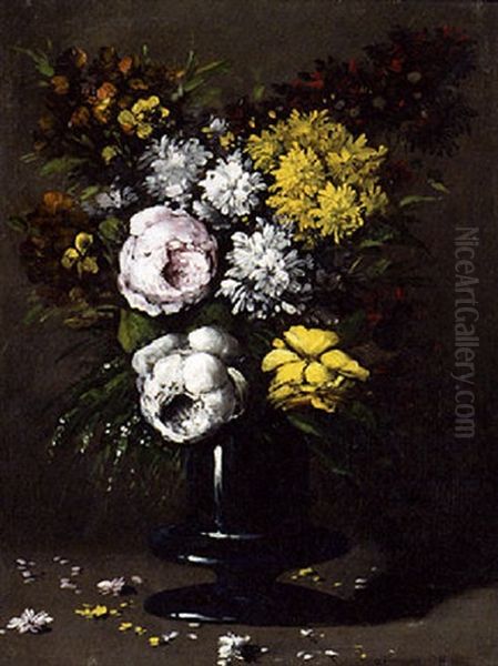 A Still Life With Peonies by Germain Theodure Clement Ribot