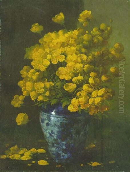 Yellow Poppies In A China Vase - view 1