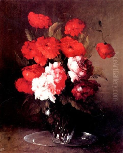 Pink Peonies And Poppies In A Glass Vase - view 1