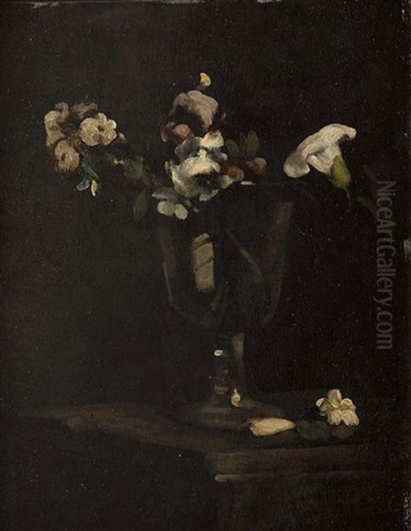 Flowers In A Footed Glass Vase - view 1