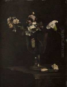 Flowers In A Footed Glass Vase