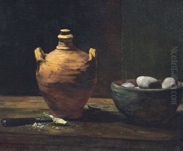 Still Life With Eggs, Garlic, And A Ceramic Jug - view 1