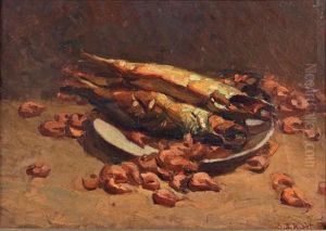 Nature Morte Aux Poissons Et Aux Crevettes by Theodule Augustine Ribot
