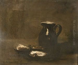 Still Life - A Jug With Oysters by Theodule Augustine Ribot
