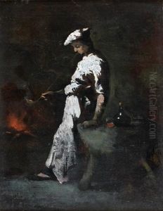 Un Cuisinier Fumant Sa Pipe Devant L'atre by Theodule Augustine Ribot