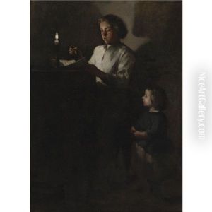 Reading By Candlelight by Theodule Augustine Ribot