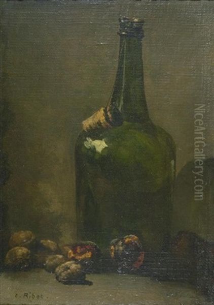 Stillleben Mit Gruner Flasche Und Fruchten - view 1