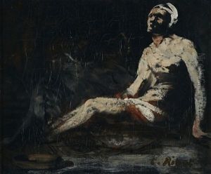 Der Heilige Rochus Auf Seinem Lager Mit Grosem Hund by Theodule Augustine Ribot