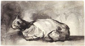 A Resting Cat by Theodule Augustine Ribot