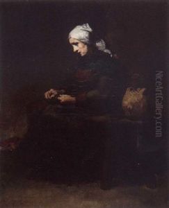 La Ravaudeuse by Theodule Augustine Ribot