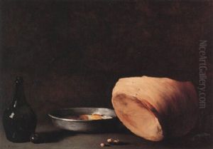 Nature Morte A La Cruche Cassee, Aux Oeufs Et A La Bouteille De Vin by Theodule Augustine Ribot