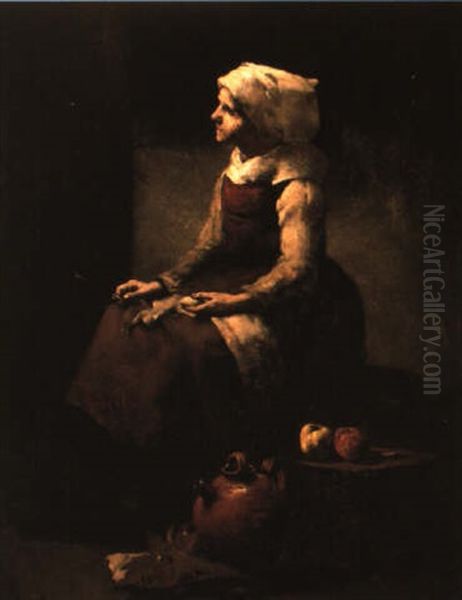 Jeune Paysanne Tricotant - view 1