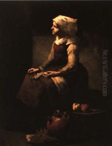 Jeune Paysanne Tricotant
