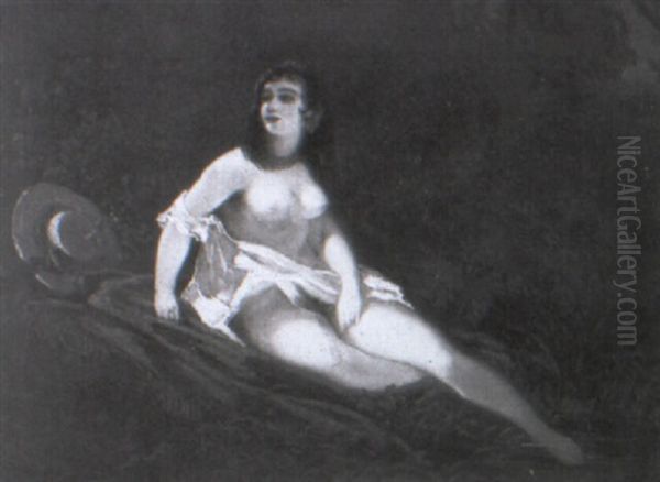 Eine Leicht Bekleidete Junge Dame Sitzt Am Ufer Eines Weihers - view 1