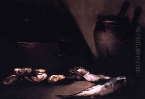 Still Life With Oysters And Fish by Theodule Augustine Ribot