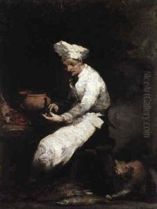 The Cook And The Cat by Theodule Augustine Ribot