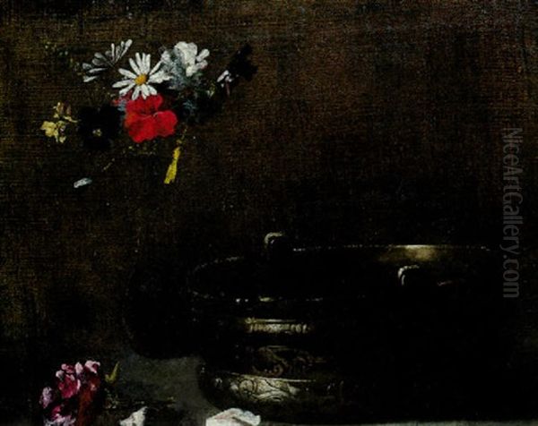 Still Life With A Vase Of Wildflowers And A Pewter Bowl - view 1