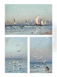 Fishing Boats Close To Shore And Seagulls (2 Works) (3 Works)