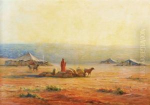 Campement Et Troupeau Au Soleil Levant